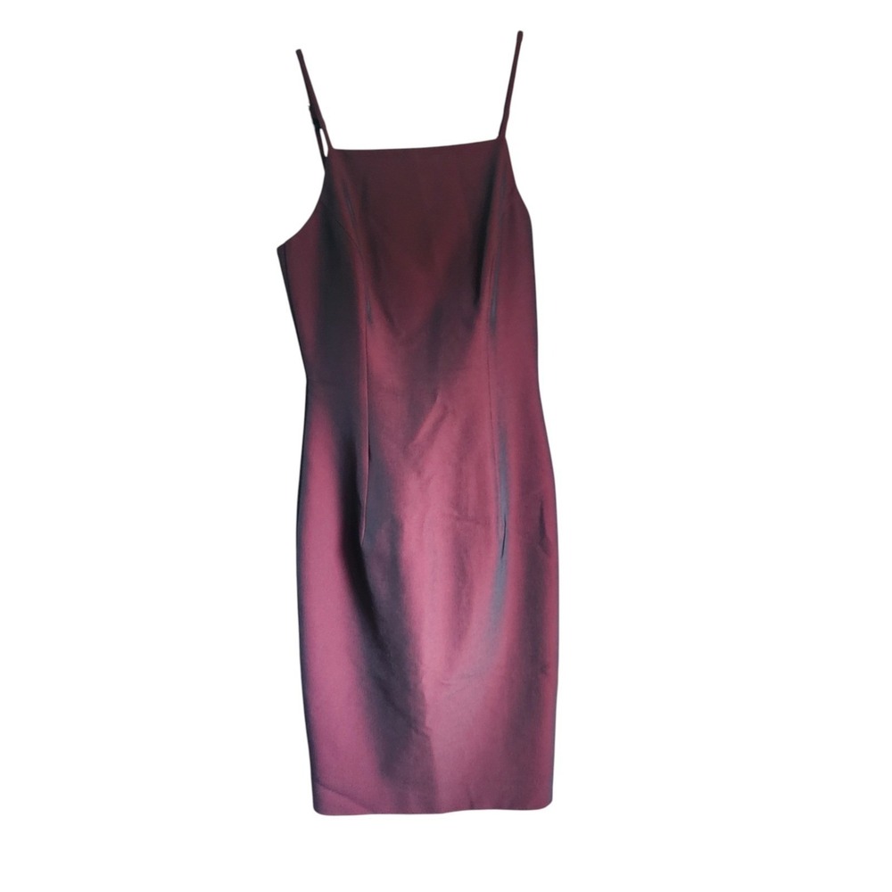 Bebe Vintage Y2K Incandescent Iridescent Midi Bodycon Dress Maroon Black Small